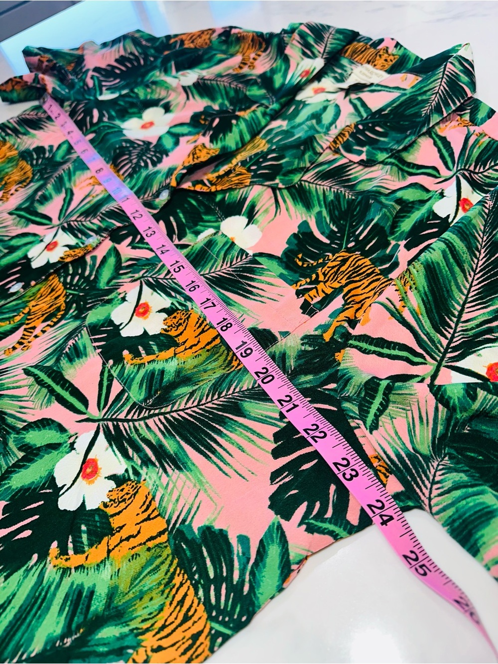 CYNTHIA ROWLEY SIZE XL~WOMEN’S TIGER JUNGLE PRINT PAJAMA SHORT TOP SET TROPICAL - Picture 12 of 16
